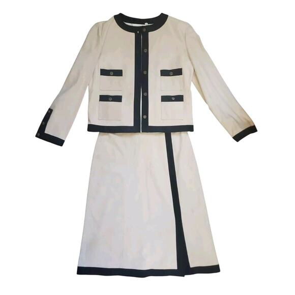 Vintage Suede Monarch New Zealand Preppy Ivory Black Jacket Midi Skirt Set Small - Picture 1 of 16